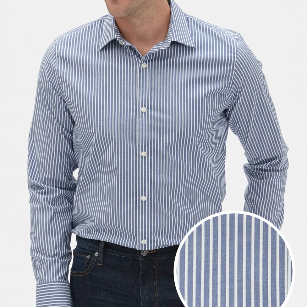 ⭐ GAP Blue / white striped Slim Fit Non-Iron dress shirt XXL 2XL